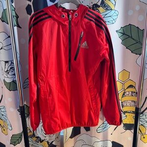adidas unisex Red with Black Stripes half zip rain men size S
